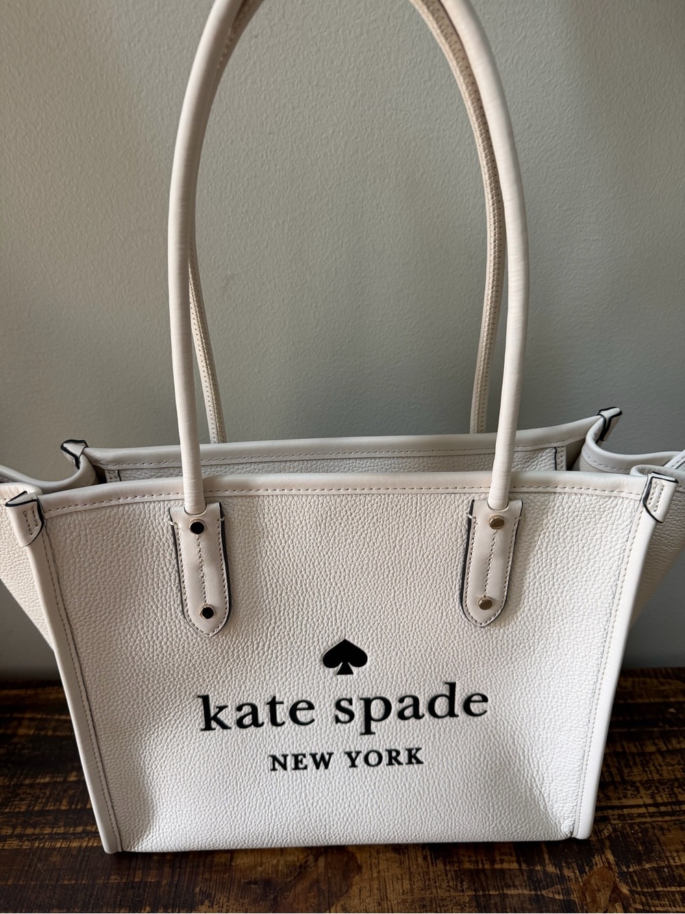 kate spade White Pebble Leather Logo Tote